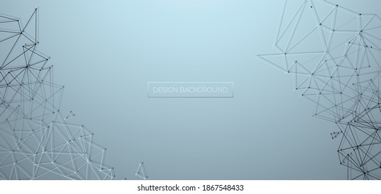 Abstract geometric blue technology communication concept vector background. Futuristic technology interface with geometric shapes. Vector banner design, connecting dots and lines. Global network connection. 