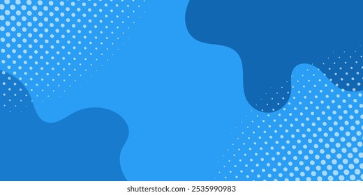 Abstract geometric blue wave background. Vector illustration Background into two colors with halftone dots. Fluid shapes composition.