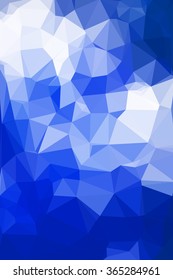 Abstract geometric blue and white background consisting of colored triangles. Low poly pattern, vertical format.