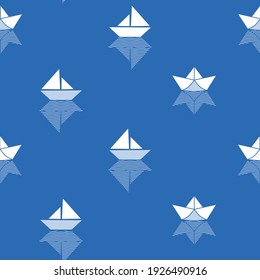 Abstract geometric blue white boats seamless pattern background