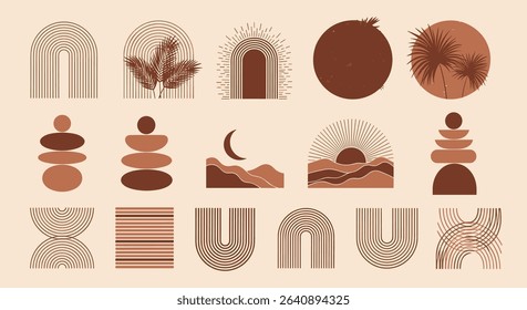 Abstract Geometric Boho Style Collection of Creative Shapes Minimalist Trendy Artworks