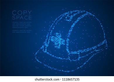 Patrón de píxeles de punto de círculo Geométrico abstracto Forma de construcción de casco, primer concepto de seguridad diseño ilustración de color azul aislado en fondo de degradado azul con espacio de copia, vectores 10
