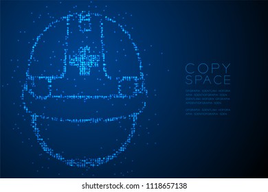 Abstract Geometric Bokeh circle dot pixel pattern Helmet construction shape, safety first concept design blue color illustration isolated on blue gradient background with copy space, vector eps 10