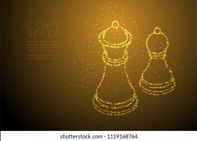 Abstract Geometric Bokeh circle dot pixel pattern Chess King and pawn shape, Business strategy concept design gold color illustration isolated on brown gradient background with copy space, vector