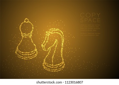 Abstract Geometric Bokeh circle dot pixel pattern Chess Knight and pawn shape, Business strategy concept design gold color illustration isolated on brown gradient background with copy space, vector