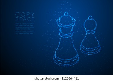 Abstract Geometric Bokeh circle dot pixel pattern Chess King and pawn shape, Business strategy concept design blue color illustration isolated on blue gradient background with copy space, vector
