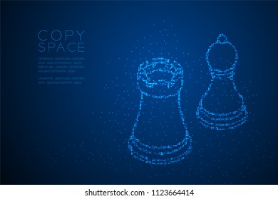 Abstract Geometric Bokeh circle dot pixel pattern Chess Rook and pawn shape, Business strategy concept design blue color illustration isolated on blue gradient background with copy space, vector