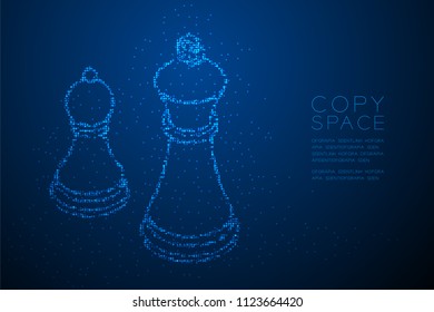 Abstract Geometric Bokeh circle dot pixel pattern Chess Queen and pawn shape, Business strategy concept design blue color illustration isolated on blue gradient background with copy space, vector