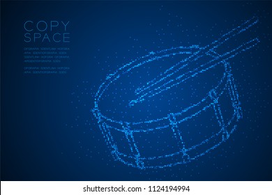 Abstract Geometric Bokeh circle dot pixel pattern Snare drum with drumstick shape, music concept design blue color illustration isolated on blue gradient background with copy space, vector