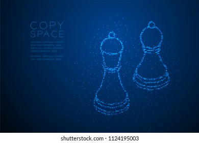 Abstract Geometric Bokeh circle dot pixel pattern Chess Bishop and pawn shape, Business strategy concept design blue color illustration isolated on blue gradient background with copy space, vector