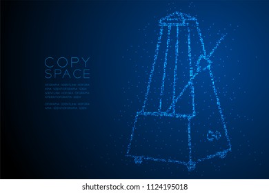 Abstract Geometric Bokeh circle dot pixel pattern Metronome shape, music concept design blue color illustration isolated on blue gradient background with copy space, vector