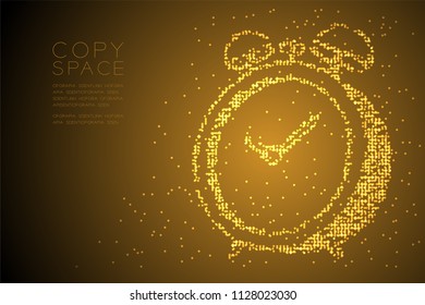 Abstract Geometric Bokeh circle dot pixel pattern 3D Alarm clock shape, digital reminder concept design gold color illustration isolated on brown gradient background with copy space, vector eps 10