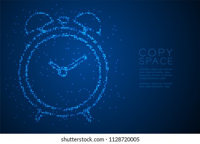 Abstrakte geometrische Bokeh Kreis Punkt Pixel Muster Wecker Form, digitale Erinnerung Konzept Design blaue Farbe Illustration einzeln auf blauem Farbverlauf Hintergrund mit Kopienraum, Vektor eps 10