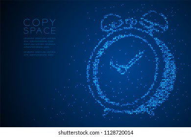 Abstract Geometric Bokeh circle dot pixel pattern 3D Alarm clock shape, digital reminder concept design blue color illustration isolated on blue gradient background with copy space, vector eps 10