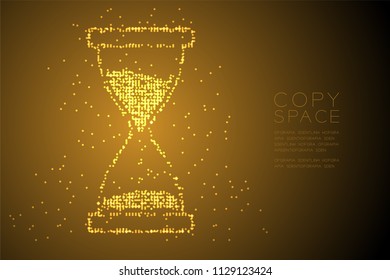 Abstract Geometric Bokeh circle dot pixel pattern Hourglass shape, digital reminder concept design gold color illustration isolated on brown gradient background with copy space, vector eps 10