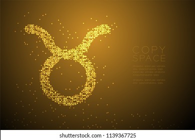 Abstract Geometric Bokeh Circle dot pixel pattern Taurus Zodiac sign shape, star constellation concept design gold color illustration isolated on brown gradient background with copy space, vector