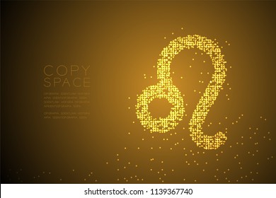 Abstract Geometric Bokeh Circle dot pixel pattern Leo Zodiac sign shape, star constellation concept design gold color illustration isolated on brown gradient background with copy space, vector eps 10