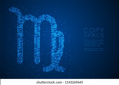 Abstract Geometric Bokeh circle dot pixel pattern Virgo Zodiac sign shape, star constellation concept design blue color illustration isolated on blue gradient background with copy space, vector eps 10