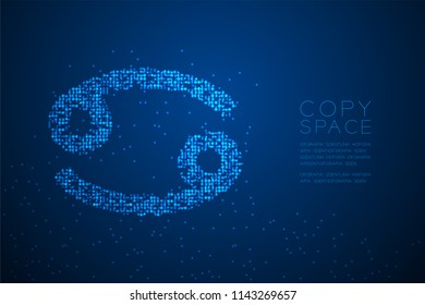 Abstract Geometric Bokeh circle dot pixel pattern Cancer Zodiac sign shape, star constellation concept design blue color illustration isolated on blue gradient background with copy space, vector