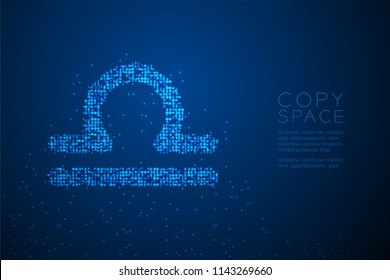 Abstract Geometric Bokeh circle dot pixel pattern Libra Zodiac sign shape, star constellation concept design blue color illustration isolated on blue gradient background with copy space, vector eps 10