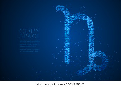 Abstract Geometric Bokeh circle dot pixel pattern Capricorn Zodiac sign shape, star constellation concept design blue color illustration isolated on blue gradient background with copy space, vector