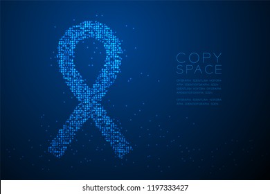 Abstract Geometric Bokeh circle dot pixel pattern HIV Red ribbon shape, World AIDS Day concept design blue color illustration isolated on blue gradient background with copy space