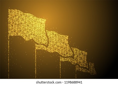 Abstract Geometric Bokeh circle dot pixel pattern Flag group shape gold color illustration isolated on brown gradient background with copy space, vector eps 10