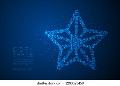 Abstract Geometric Bokeh circle dot pixel pattern Christmas star shape, Happy New Year celebration concept design blue color illustration isolated on blue gradient background with copy space, vector