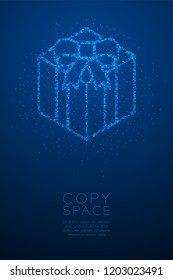 Abstract Geometric Bokeh circle dot pixel pattern Gift box shape, Happy Birthday concept design blue color illustration isolated on blue gradient background with copy space, vector eps 10