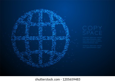 Abstract Geometric Bokeh circle dot pixel pattern Network icon shape, concept design blue color illustration isolated on blue gradient background with copy space, vector eps 10