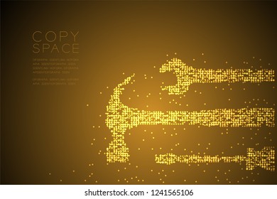 Abstract Geometric Bokeh circle dot pixel pattern Wrench screwdriver and hammer shape, Mechanic concept design gold color illustration isolated on brown gradient background with copy space, vector