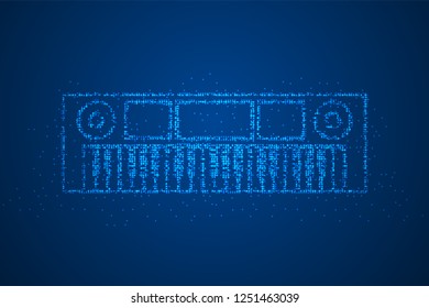 Abstract Geometric Bokeh circle dot pixel pattern Keyboard shape, music instrument concept design blue color illustration isolated on blue gradient background with copy space, vector