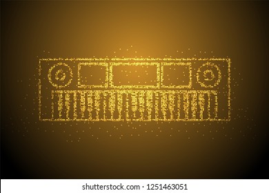 Abstract Geometric Bokeh circle dot pixel pattern Keyboard shape, music instrument concept design gold color illustration isolated on brown gradient background with copy space, vector eps 10