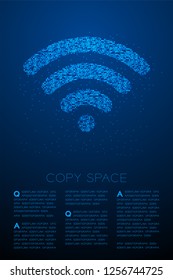 Abstract Geometric Bokeh circle dot pixel pattern Wifi symbol, Internet connect concept design blue color illustration isolated on blue gradient background with copy space, vector