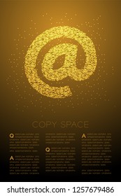 Abstract Geometric Bokeh circle dot pixel pattern At sign icon, Online concept design gold color illustration isolated on brown gradient background with copy space, vector eps 10
