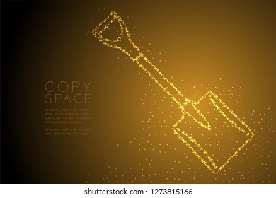 Abstract Geometric Bokeh circle dot pixel pattern Shovel shape, Construction concept design gold color illustration isolated on brown gradient background with copy space, vector eps 10