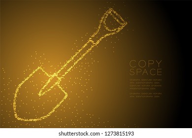 Abstract Geometric Bokeh circle dot pixel pattern Spade shape, Construction concept design gold color illustration isolated on brown gradient background with copy space, vector eps 10