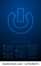 Abstract Geometric Bokeh circle dot pixel pattern Power sign icon, Technology concept design blue color illustration isolated on blue gradient background with copy space, vector