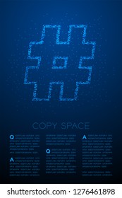 Abstract Geometric Bokeh circle dot pixel pattern Hashtag sign, social network connect concept design blue color illustration isolated on blue gradient background with copy space, vector