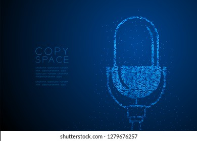 Abstract Geometric Bokeh circle dot pixel pattern Retro Microphone, Music equipment concept design blue color illustration isolated on blue gradient background with copy space, vector