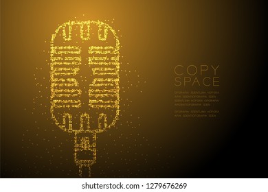 Abstract Geometric Bokeh circle dot pixel pattern Retro Microphone, Music equipment concept design gold color illustration isolated on brown gradient background with copy space, vector eps 10