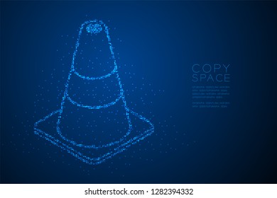 Abstract Geometric Bokeh circle dot pixel pattern Traffic cone, transportation equipment concept design blue color illustration isolated on blue gradient background with copy space, vector