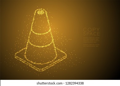 Abstract Geometric Bokeh circle dot pixel pattern Traffic cone, transportation equipment concept design gold color illustration isolated on brown gradient background with copy space, vector eps 10