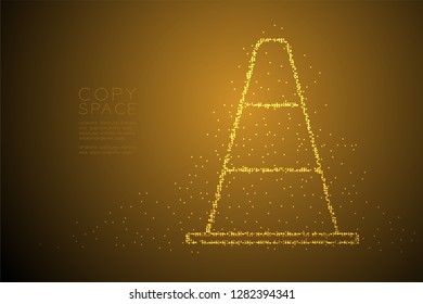 Abstract Geometric Bokeh circle dot pixel pattern Traffic cone, transportation equipment concept design gold color illustration isolated on brown gradient background with copy space, vector eps 10