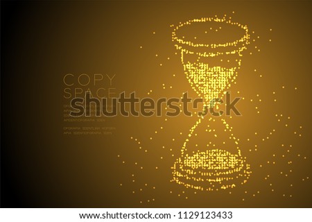 Abstract Geometric Bokeh circle dot pixel pattern 3d isometric Hourglass shape, digital reminder concept design gold color illustration isolated on brown gradient background with copy space, vector