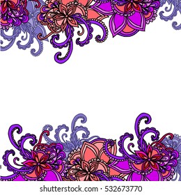 Abstract geometric border of leaves and flowers