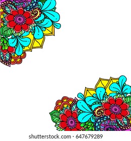 Abstract geometric border with leaves on a white background