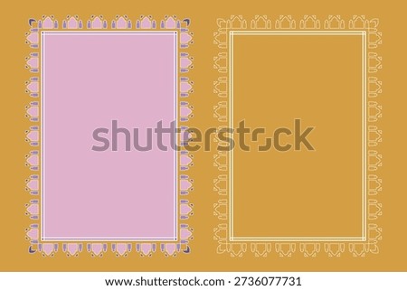 Abstract geometric border with outline and full color. Islamic-themed decorative frame. Suitable for complementing text or greetings with Islamic and Ramadan themes, certificates, letters, and documents, vector illustration.