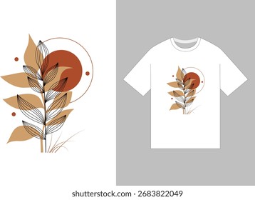 Abstract geometric botanical pattern, line botanical t-shirt print graphic, suitable for print on clothes, stickers, posters, backgrounds.