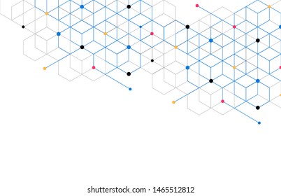 Abstract geometric boxes pattern dot line connection background. Modern technology with square mesh. Geometric on white background with lines. Cube cell. Vector illustration